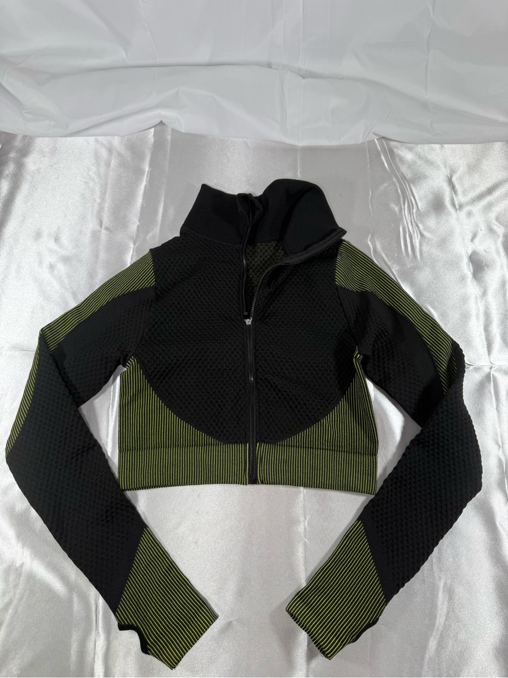 Cropped Bomber Jacket in Olive Green and Black